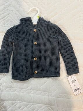 Carter's Dark Gray Knit Hooded Button-Up Sweater